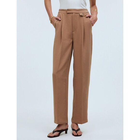 NWT Madewell The Rosedale High-Rise Straight Pants Crepe Carved Wood Tan 14 Tall - Picture 2 of 14